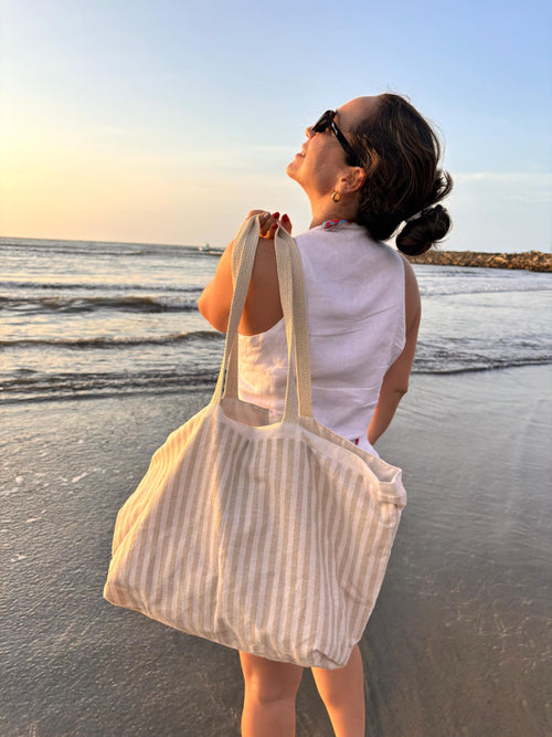 Bolso Playero de Tela Reciclada - Rayas | Raiz Looma